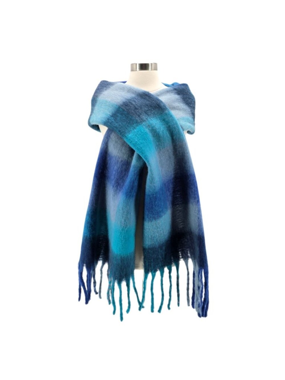 NEW Boston Proper Womens One Size Melania Scarf Wrap Oversized Fuzzy Knit Blue